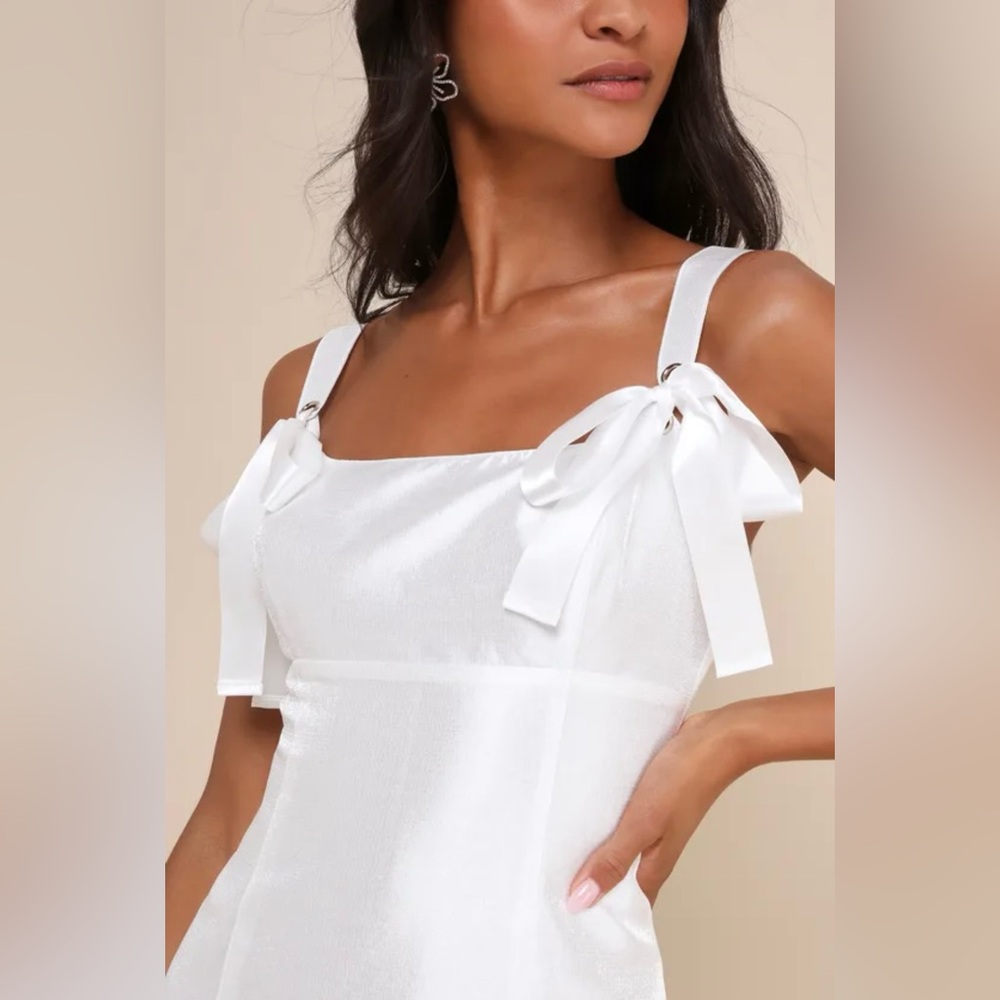 Lulu's White Mini Dress with Ribbon Bows
